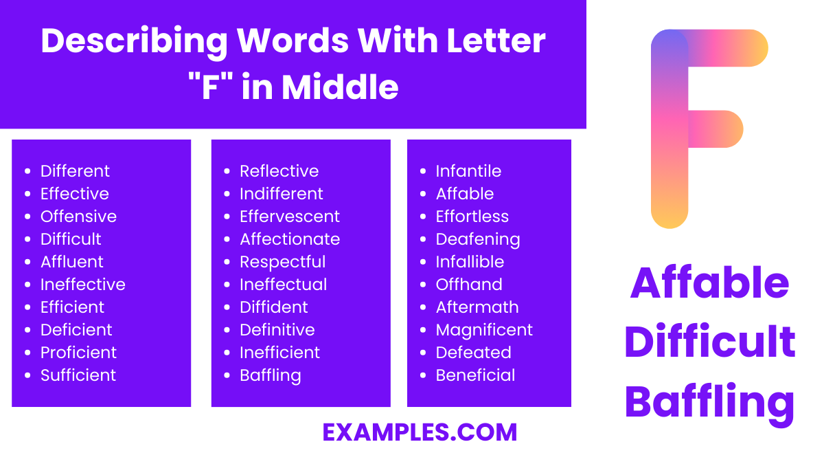 describing words with letter f in middle