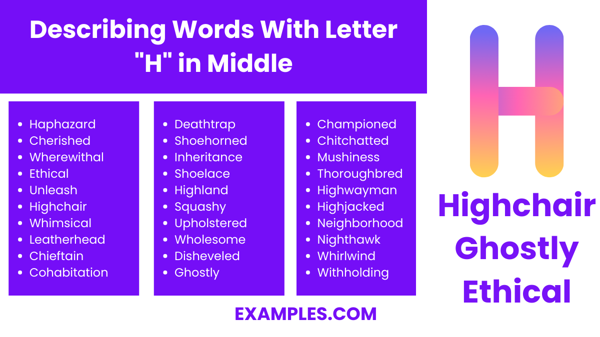 describing words with letter h in middle
