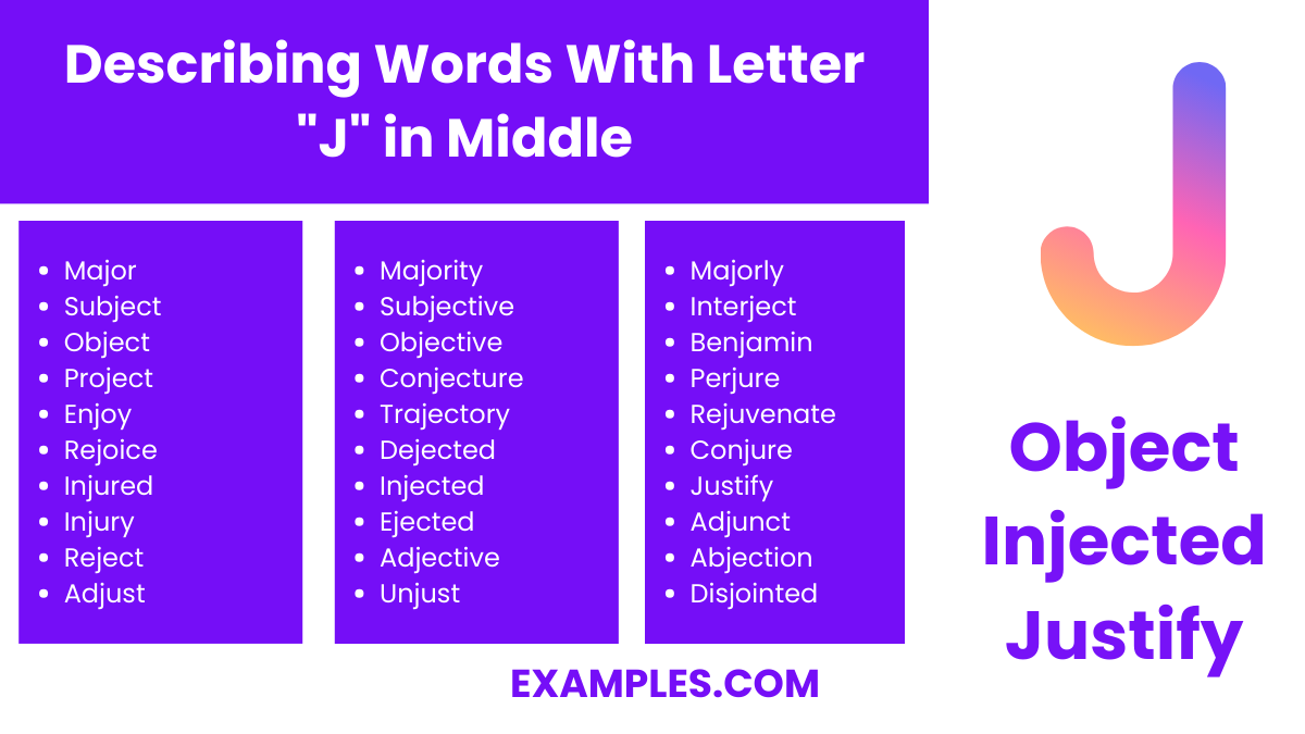 describing words with letter j in middle