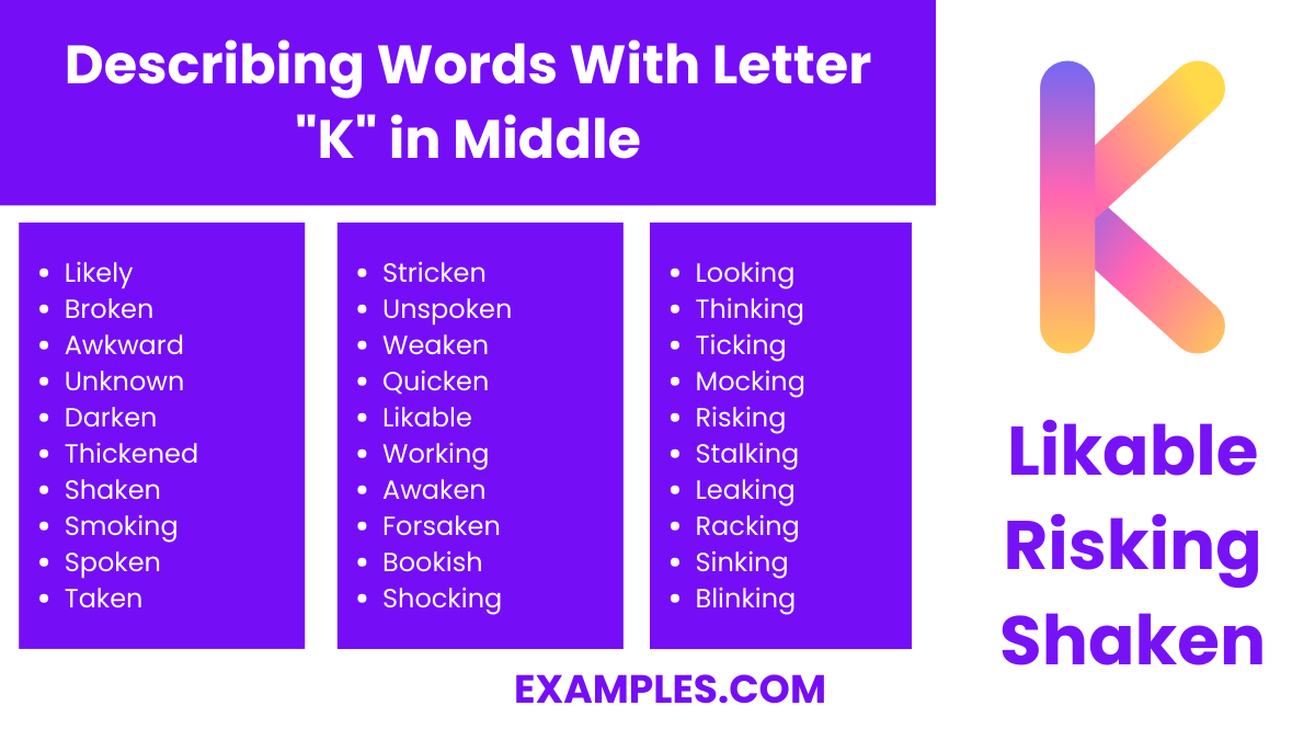 describing words with letter k in middle