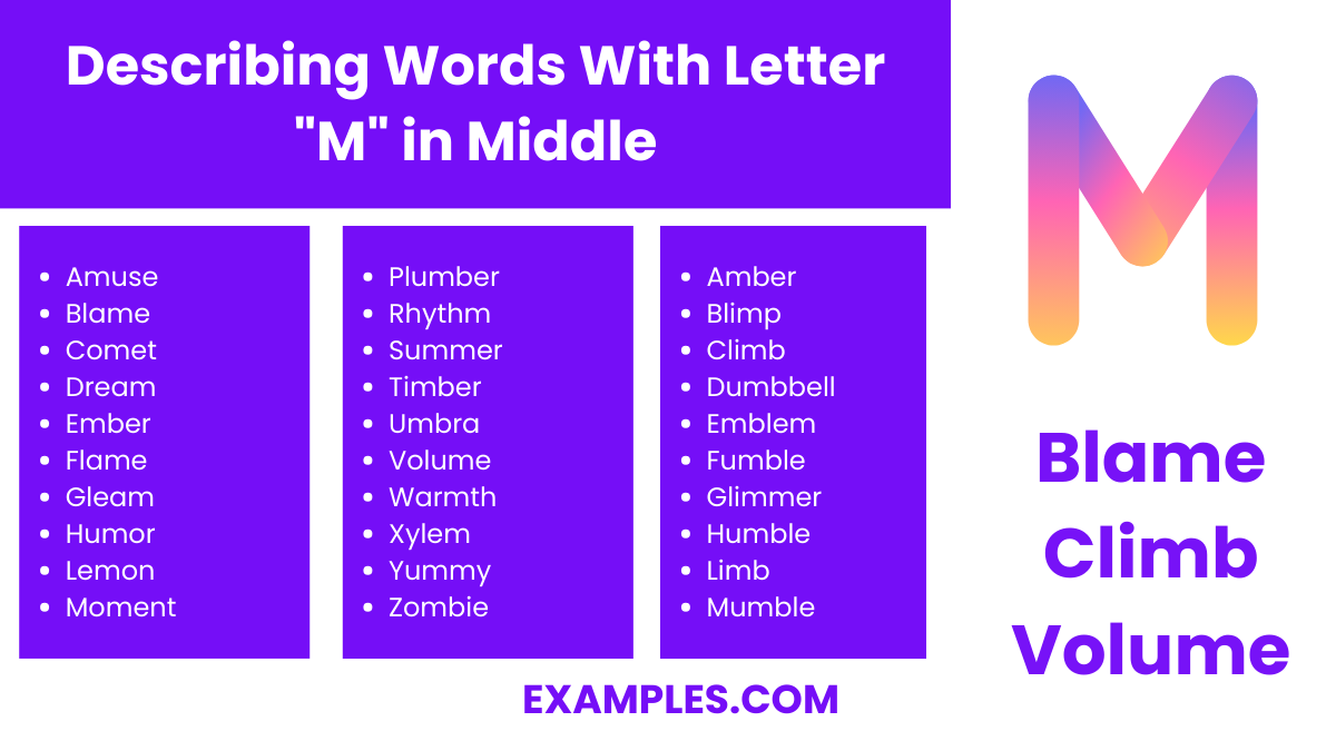 describing words with letter m in middle