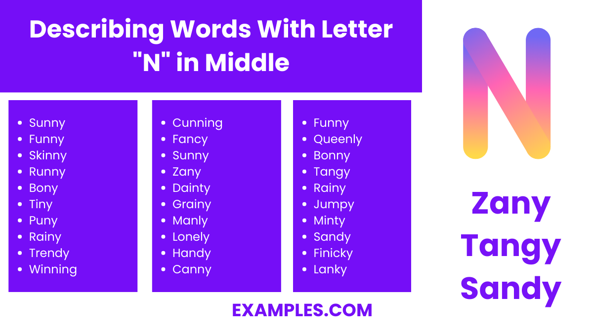 describing words with letter n in middle