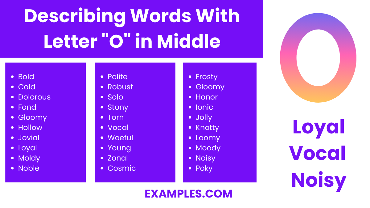 describing words with letter o in middle