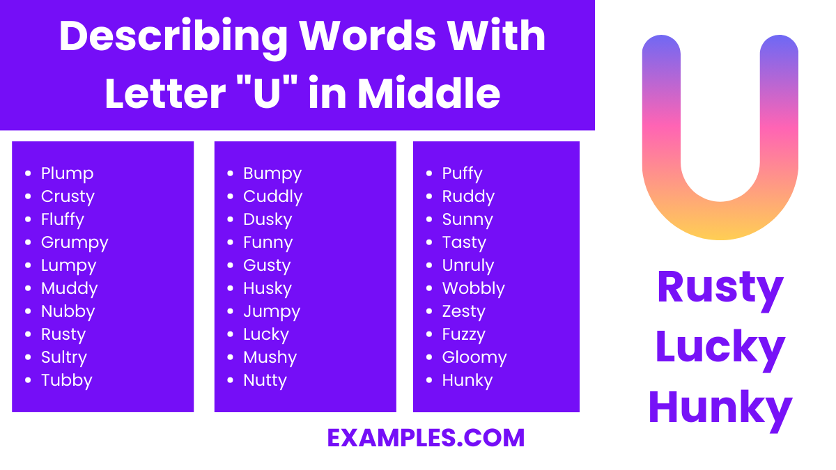 describing words with letter u in middle