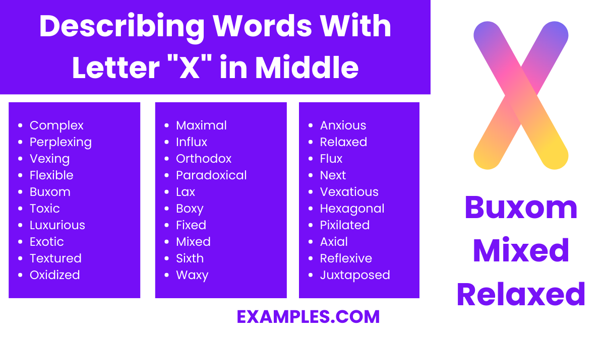 describing words with letter x in middle