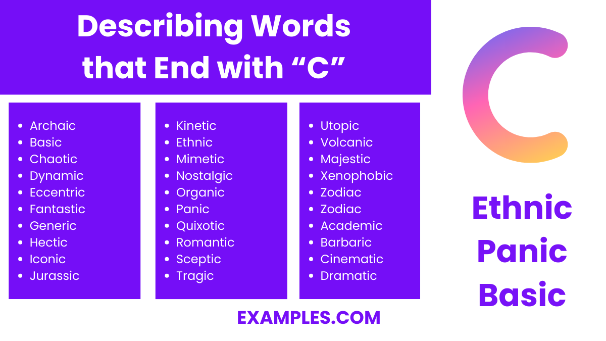 describing words that end with c