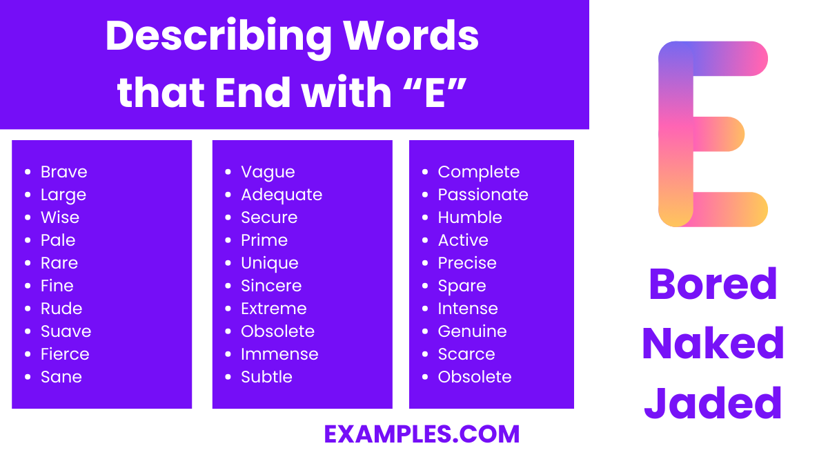 describing words that end with e