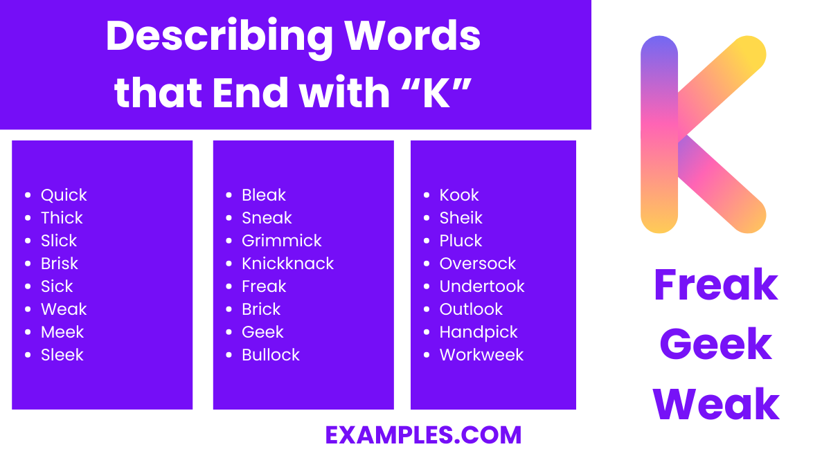 describing words that end with k