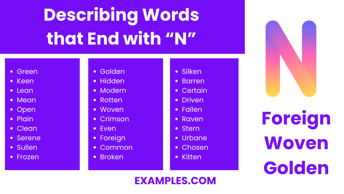 describing words that end with n