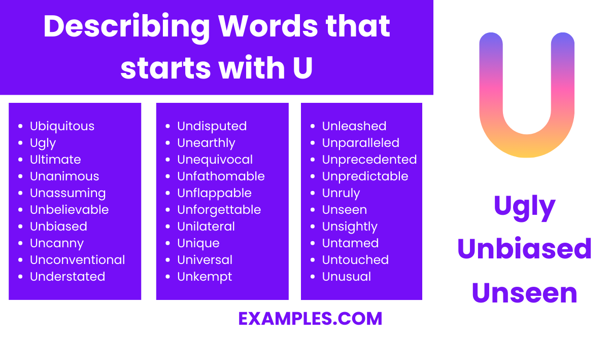 describing words that start with u