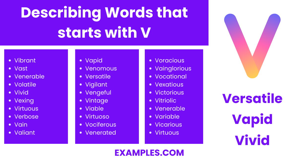 describing words that start with v