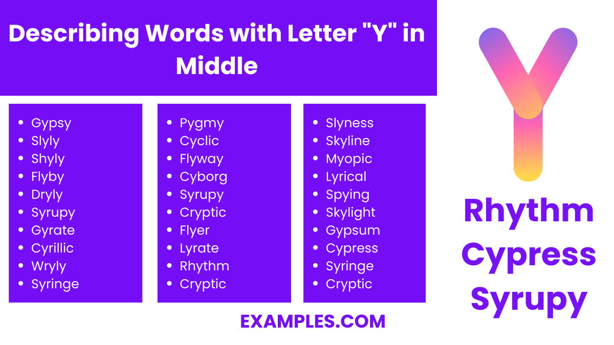 describing words with letter y in middle
