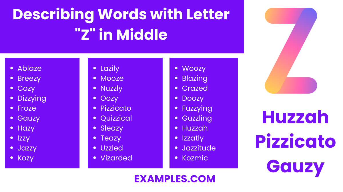 describing words with letter z in middle