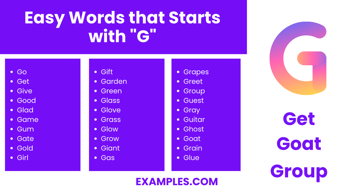 easy words that starts with g