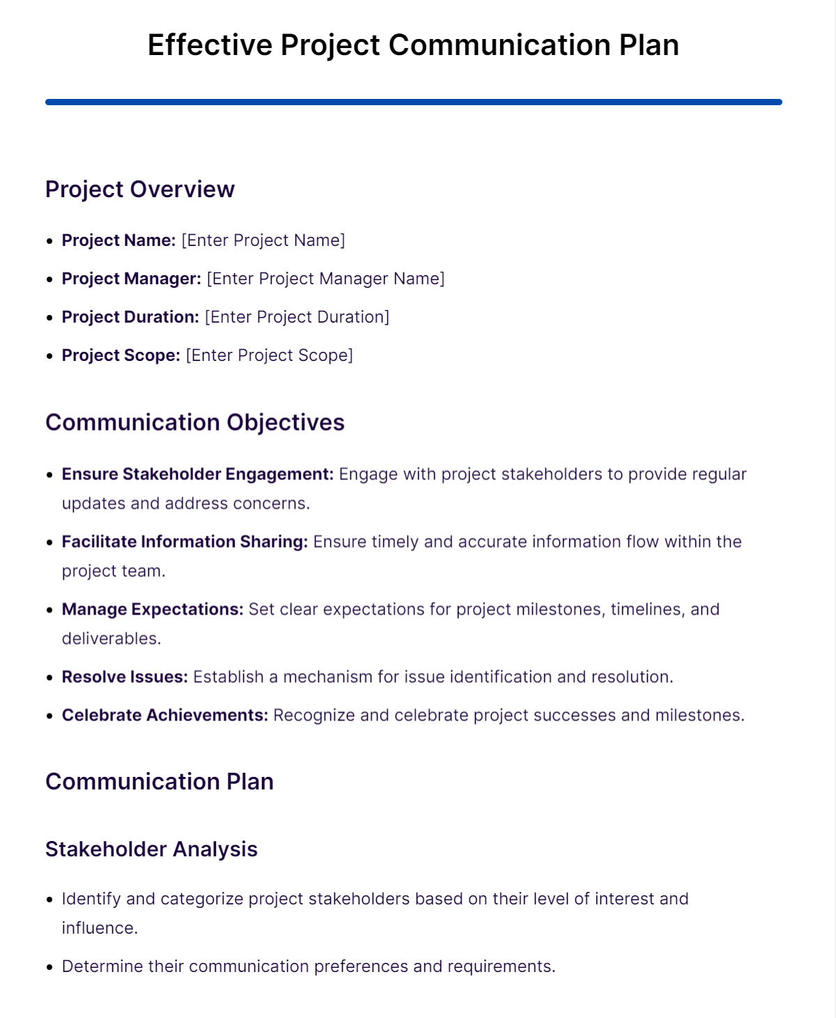 effective project communication plan