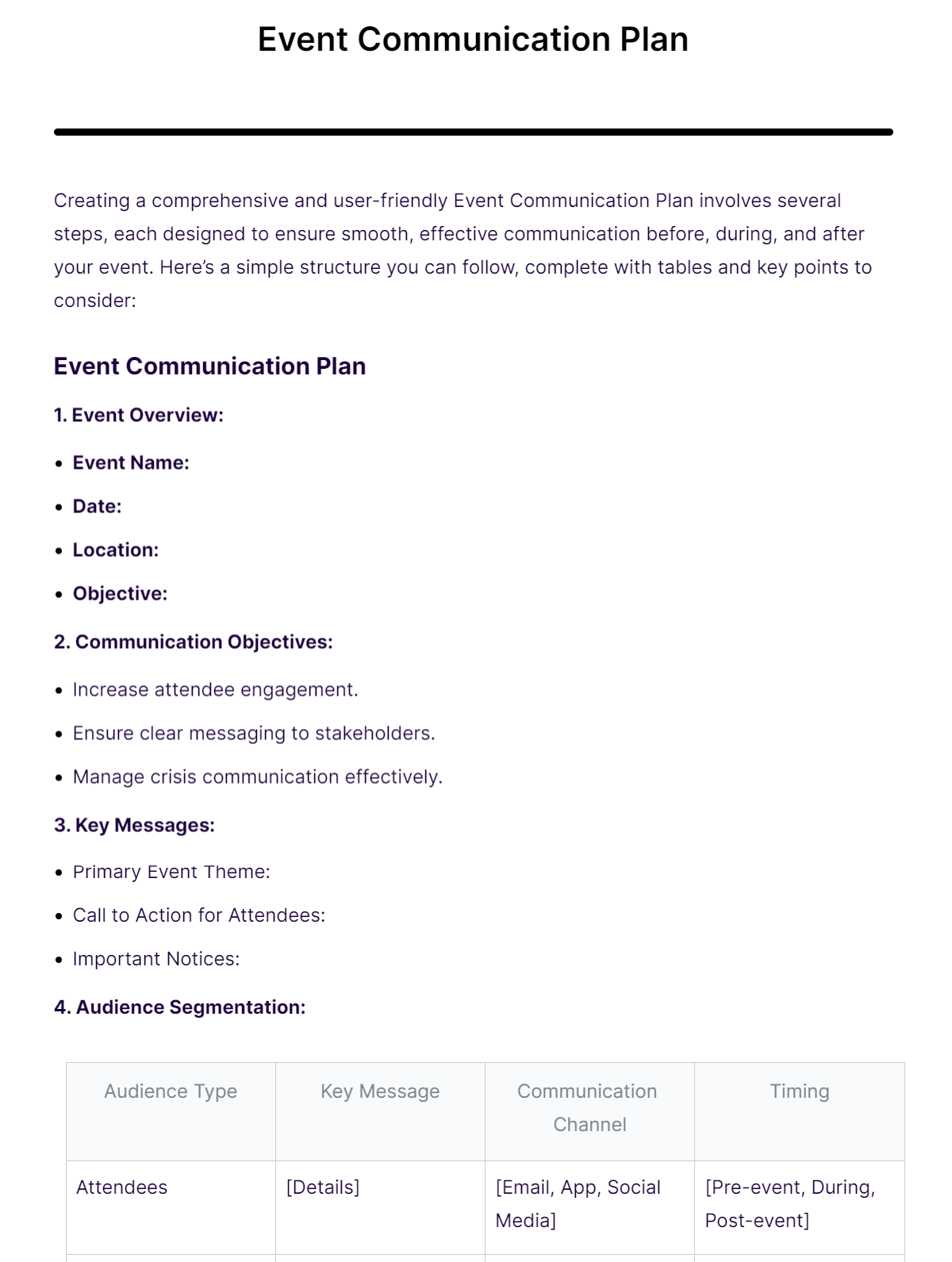 event communication plan