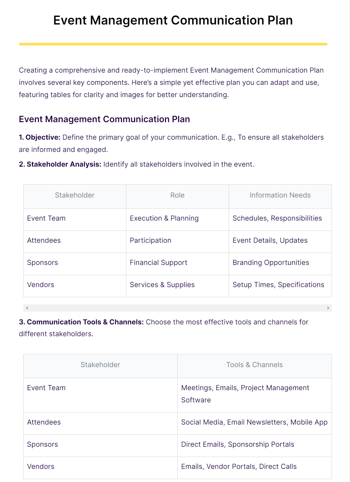 event management communication plan