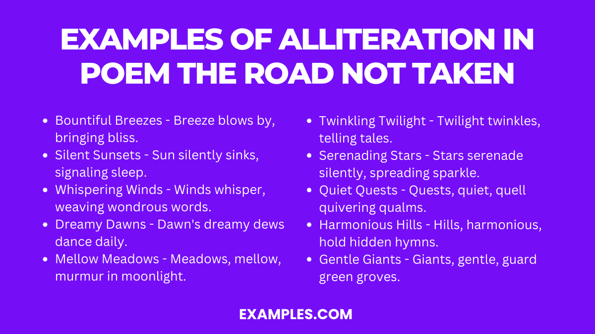 examples of alliteration in poem the road not taken