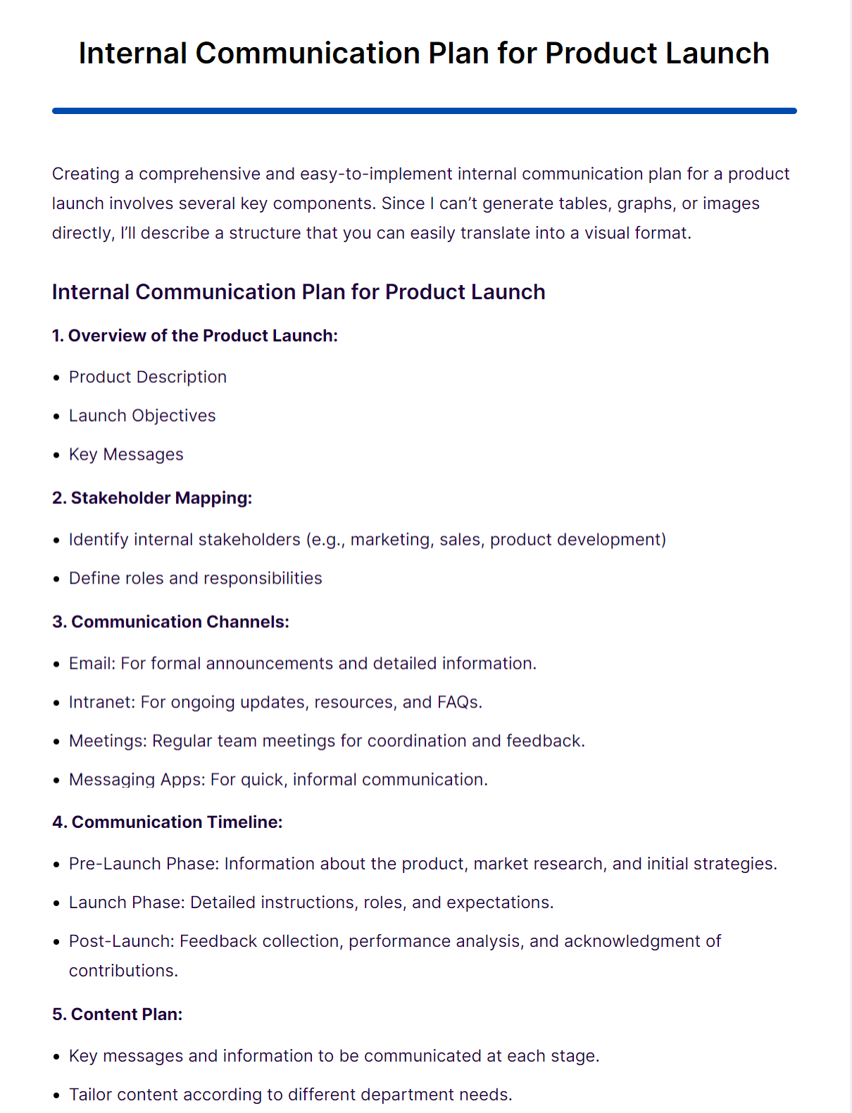 internal communication plan for product launch