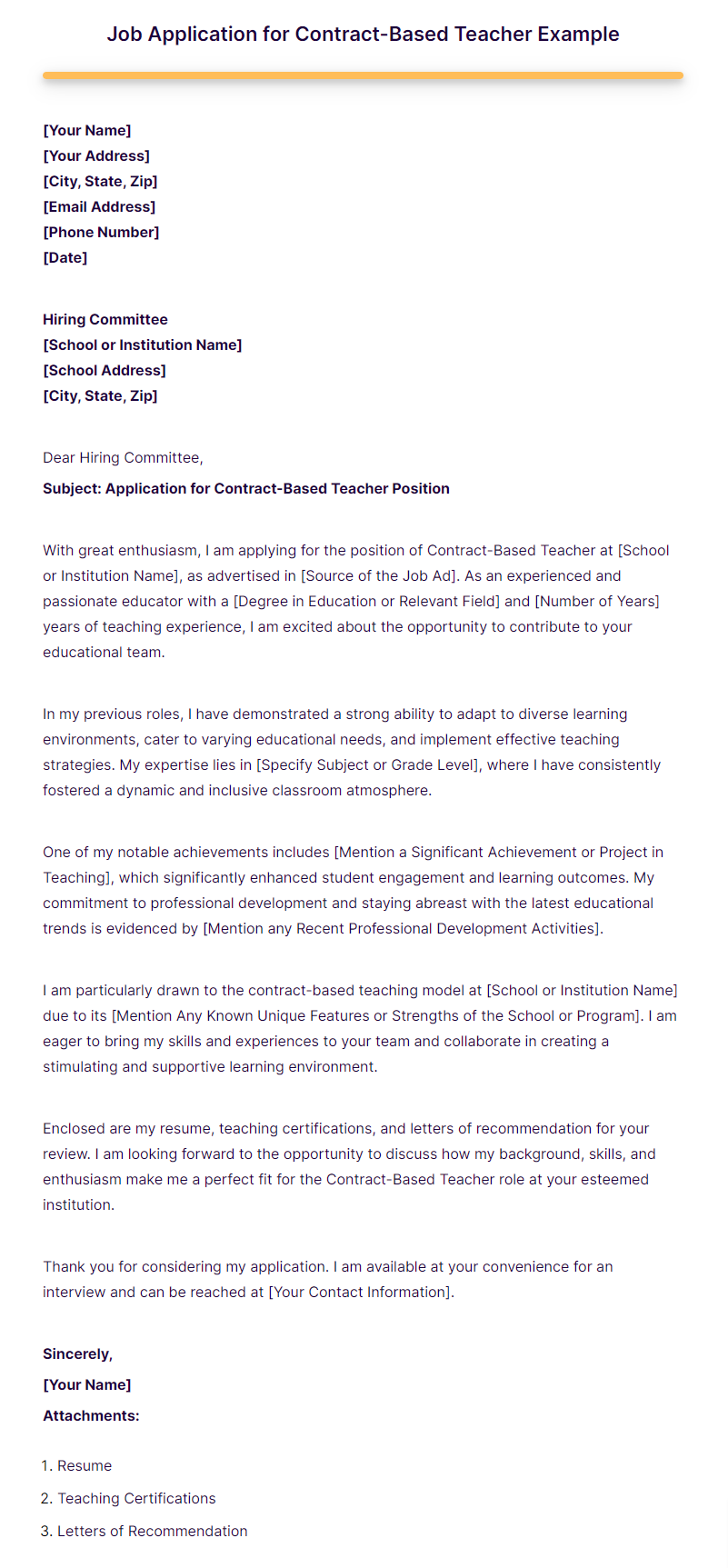 job application for contract based teacher