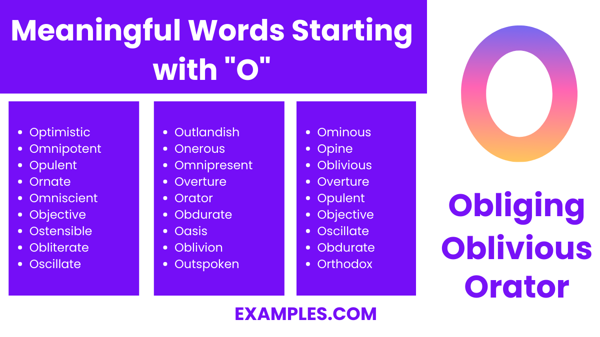 meaningful words starting with o