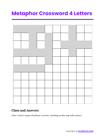 metaphor crossword 4 letters with clues and answers