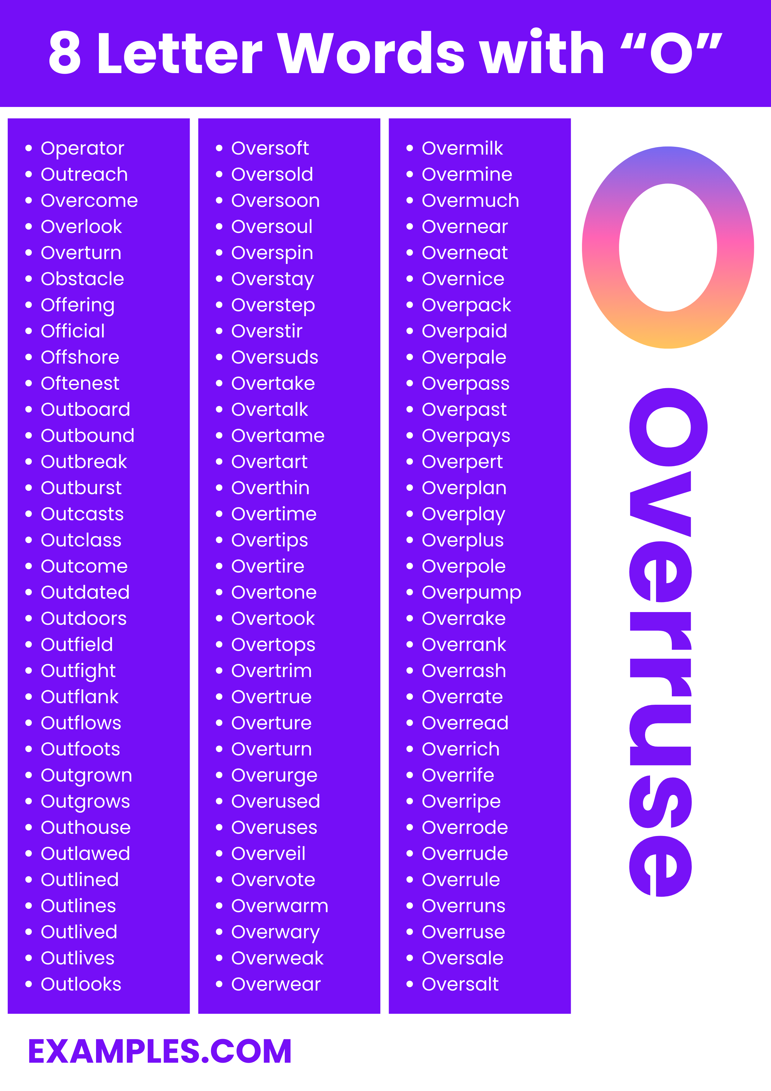 most commonly used 8 letter words with o