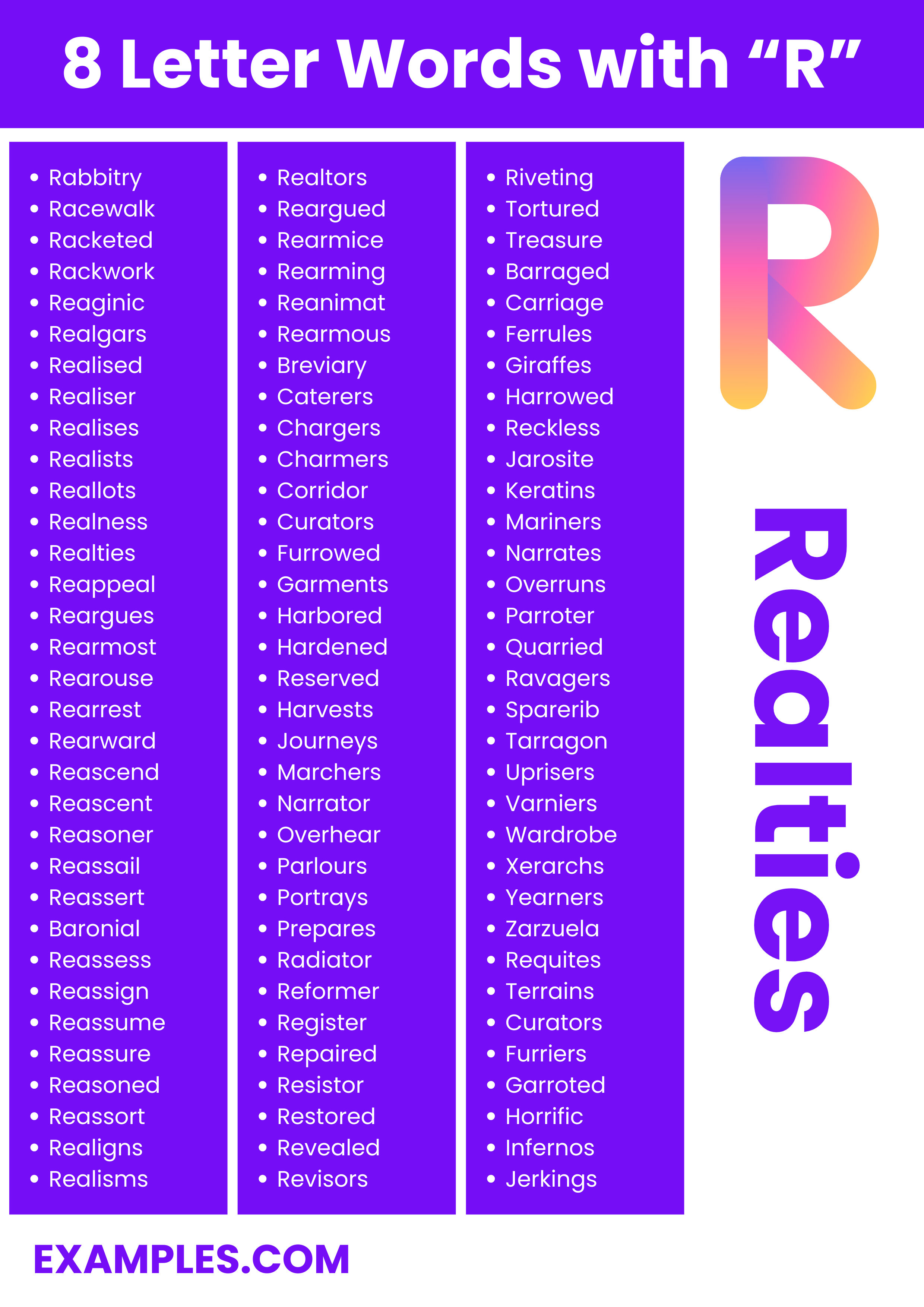 most commonly used 8 letter words with r