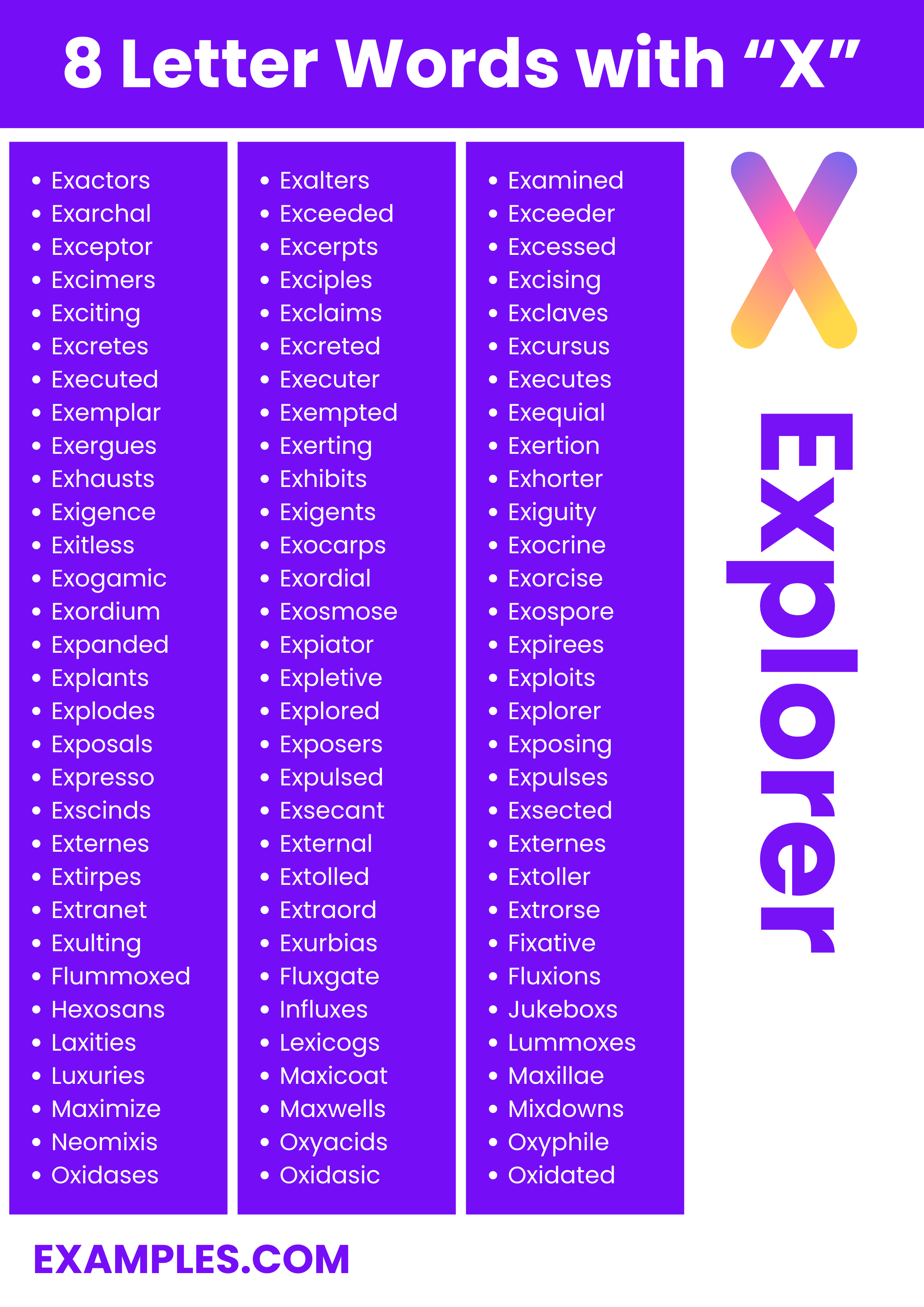 most commonly used 8 letter words with x
