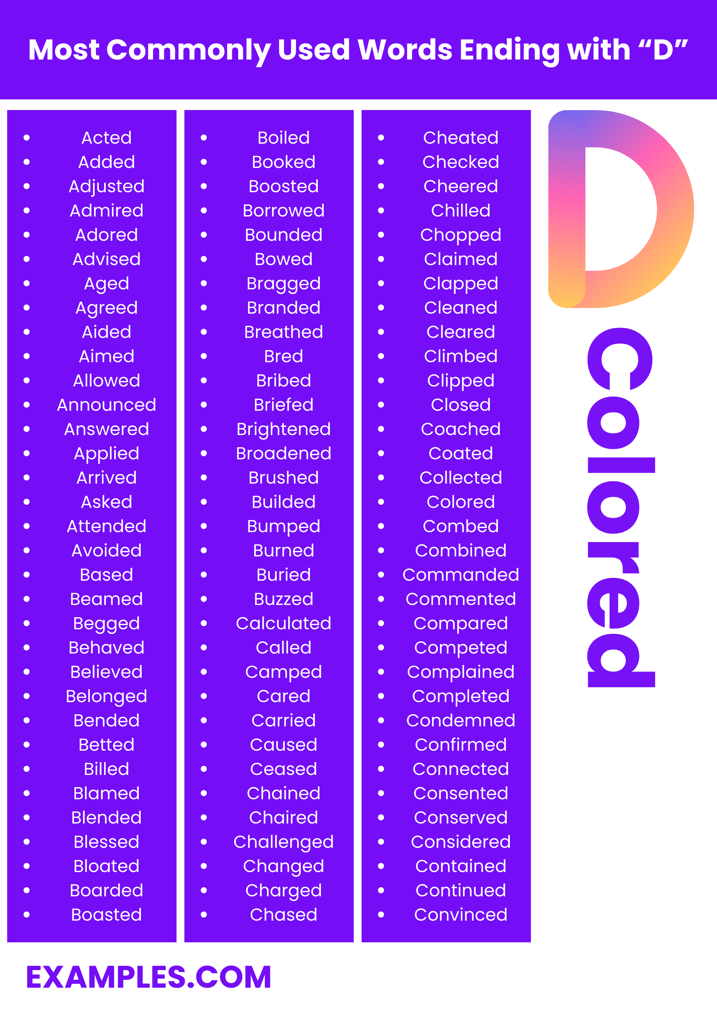 most commonly used words ending with d