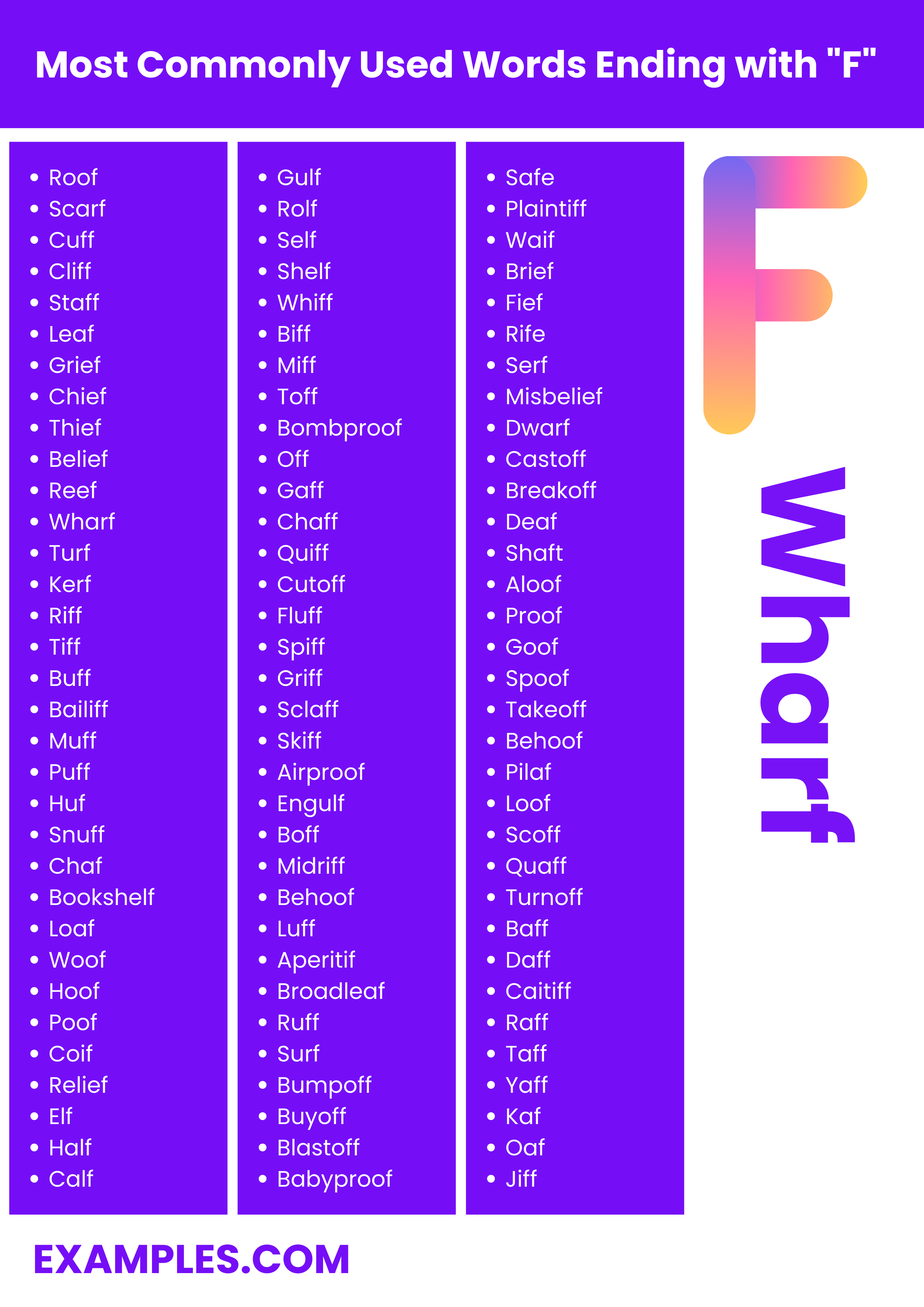 most commonly used words ending with f