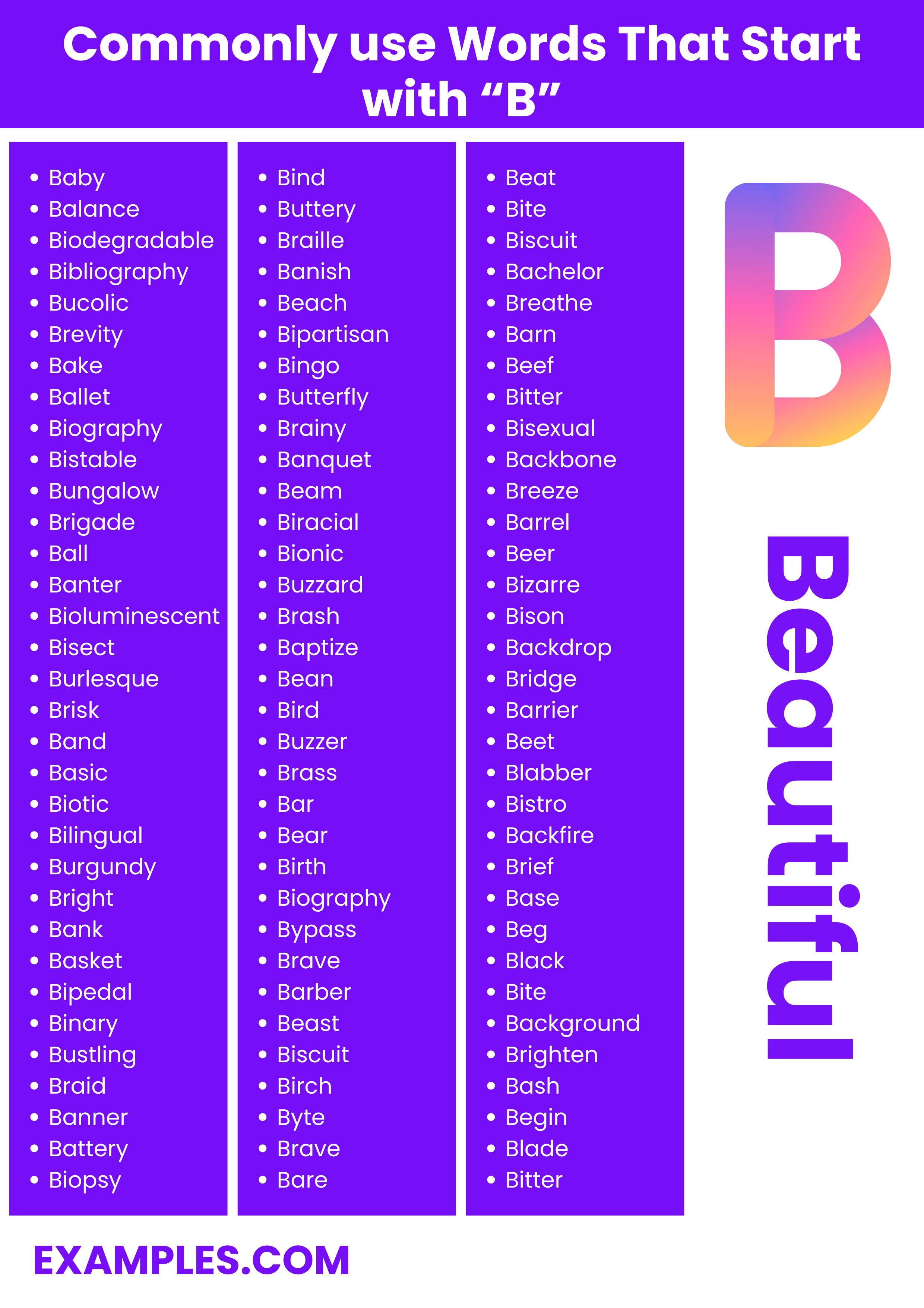 most commonly used words with b 