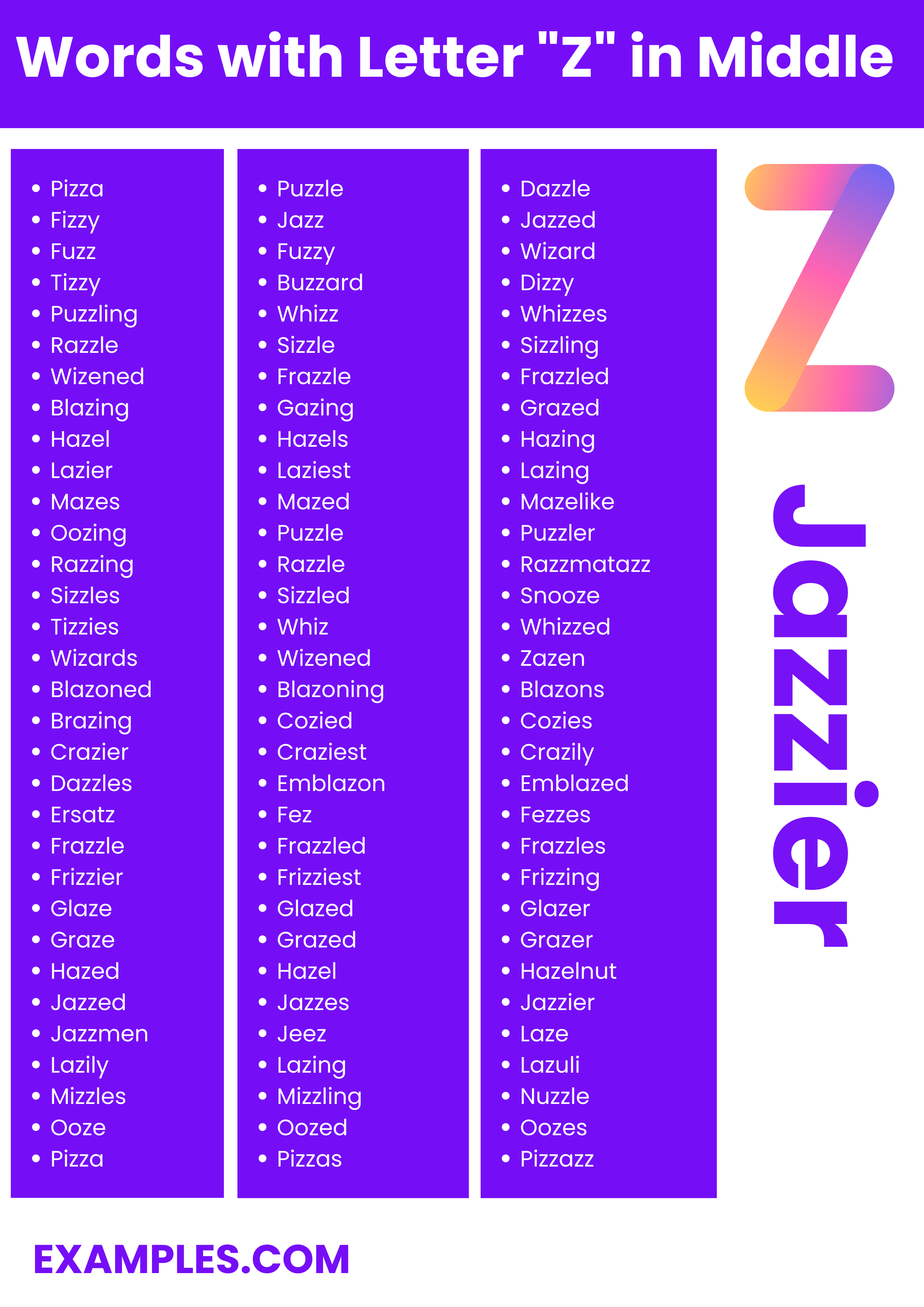 Words With Letter Z In Middle 450 List Meaning PDF