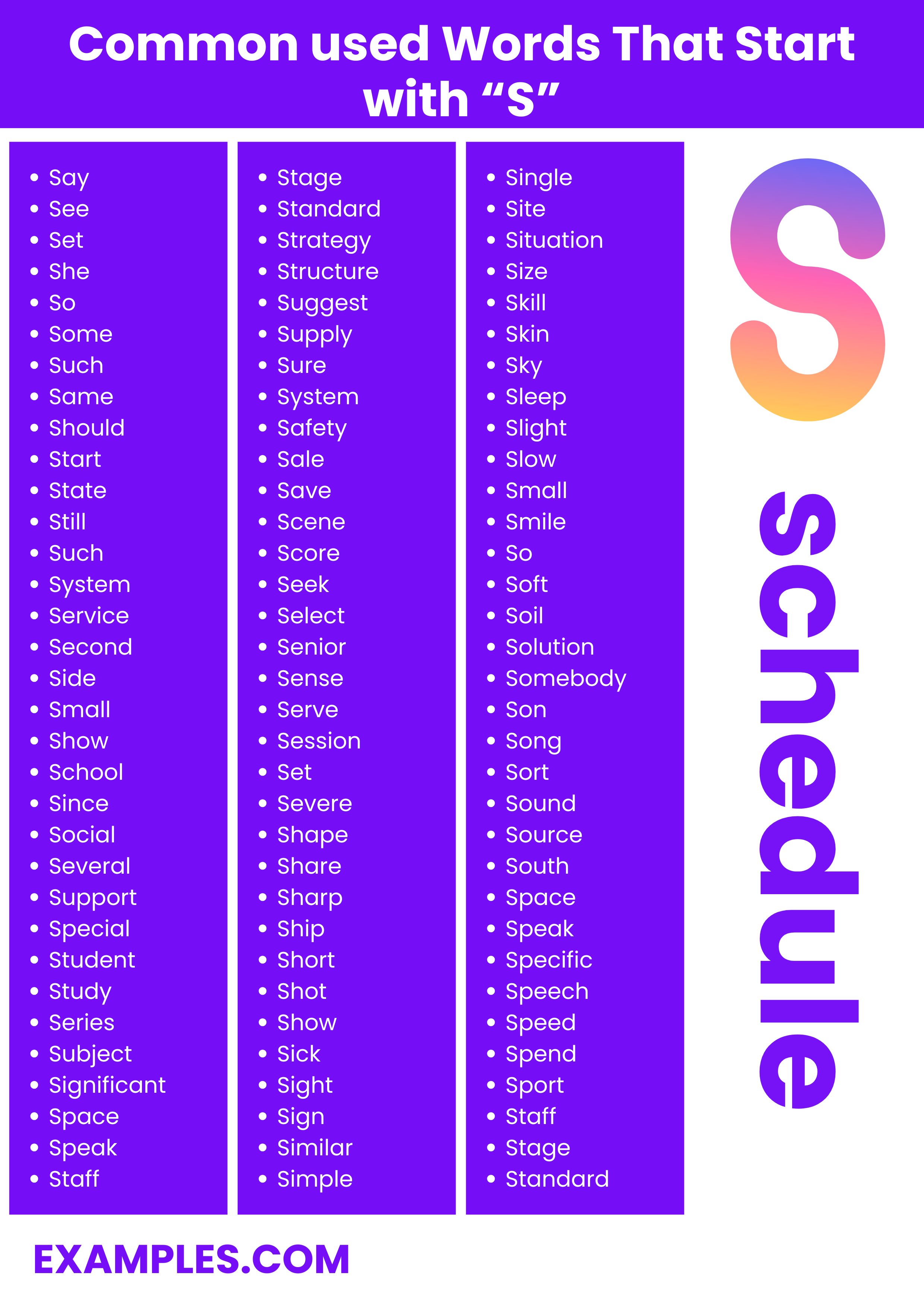 most commonly used words with s
