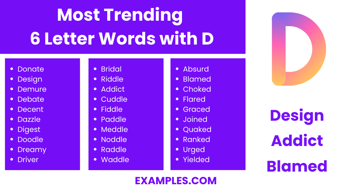 most trending 6 letter words with d