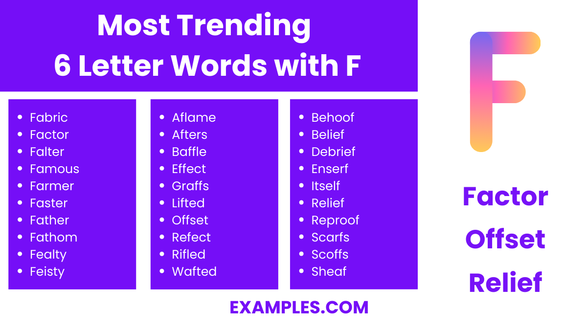 most trending 6 letter words with f