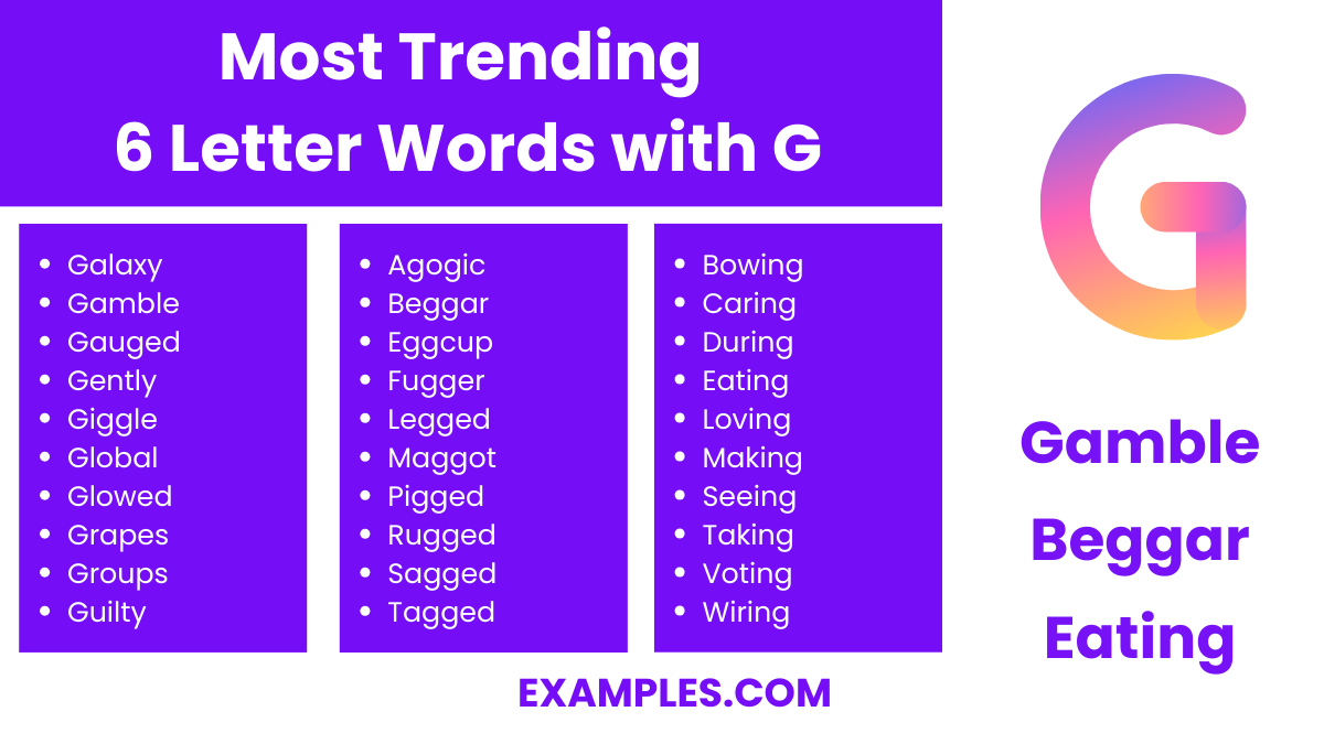 450 6 Letter Words With G List Meaning PDF Examples