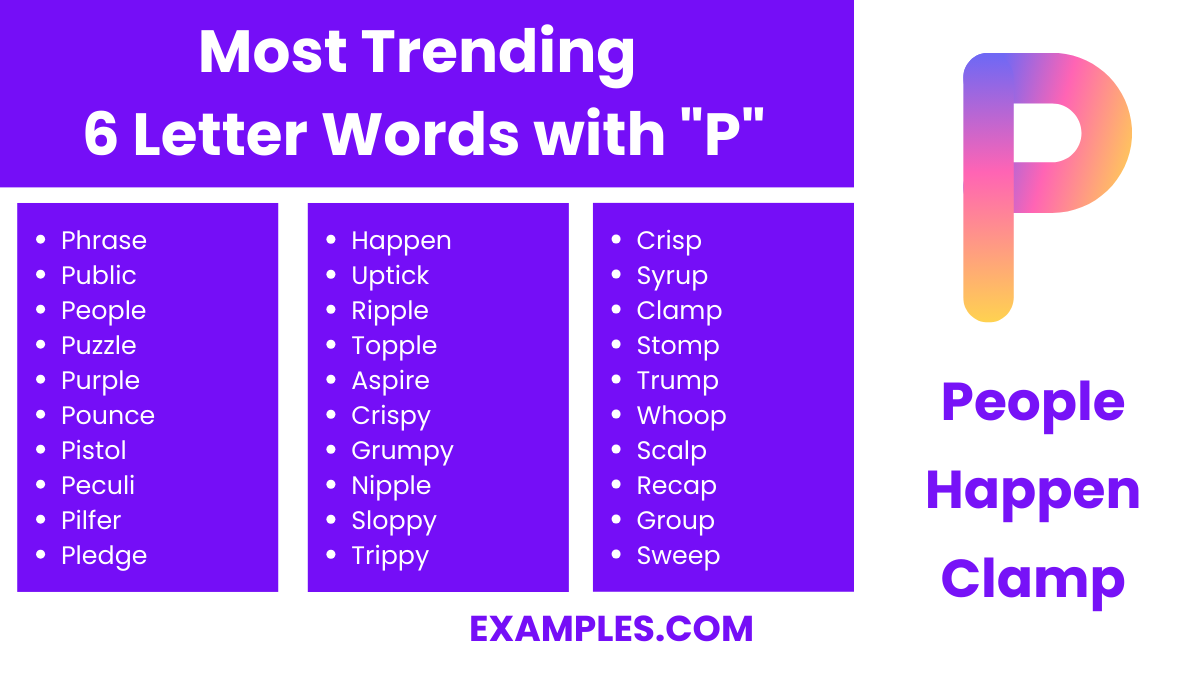 most trending 6 letter words with p