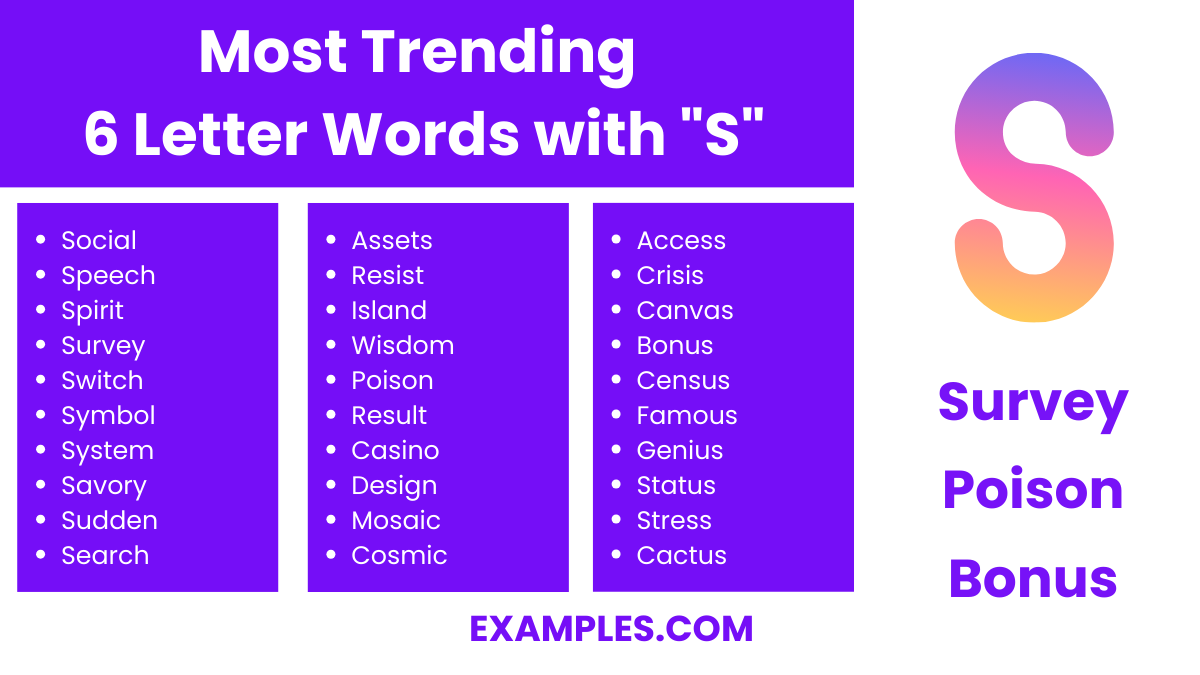 most trending 6 letter words with s