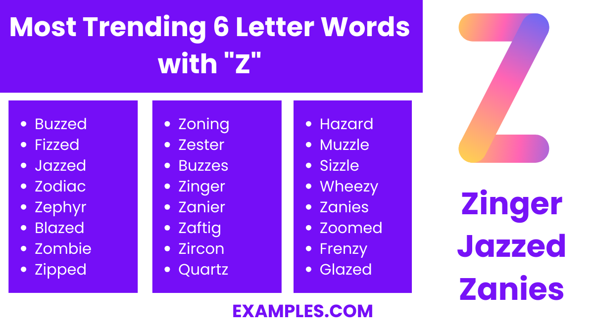 most trending 6 letter words with z