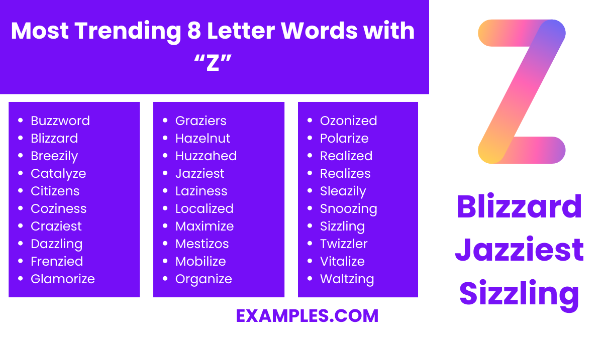 most trending 8 letter words with z 2