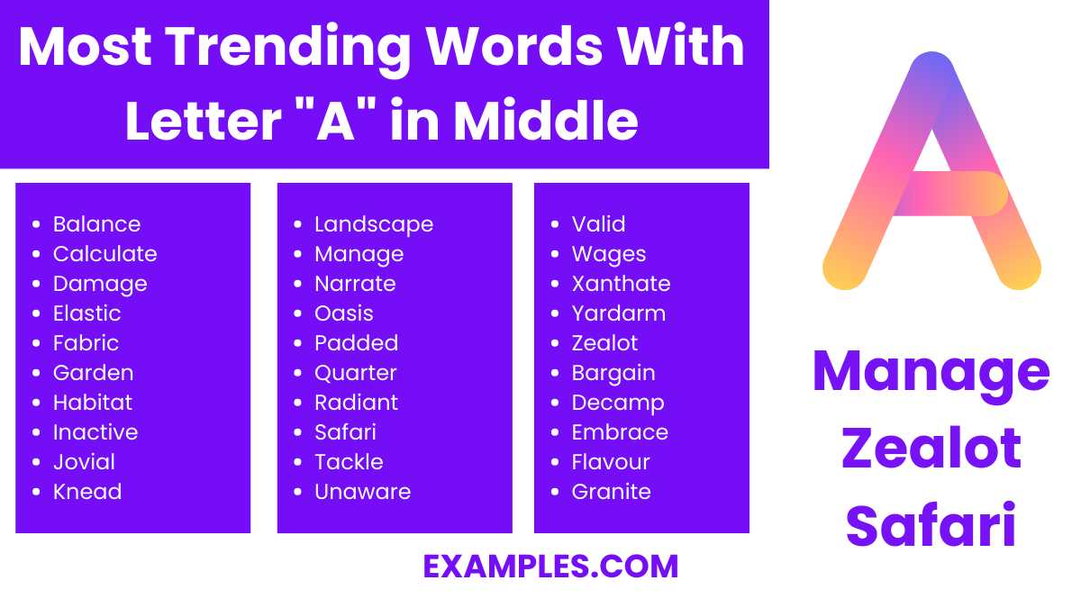 most trending words with letter a in middle