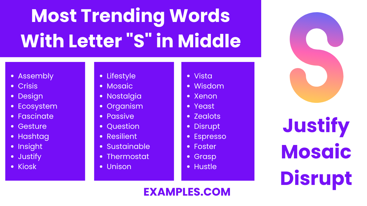 most trending words with letter s in middle