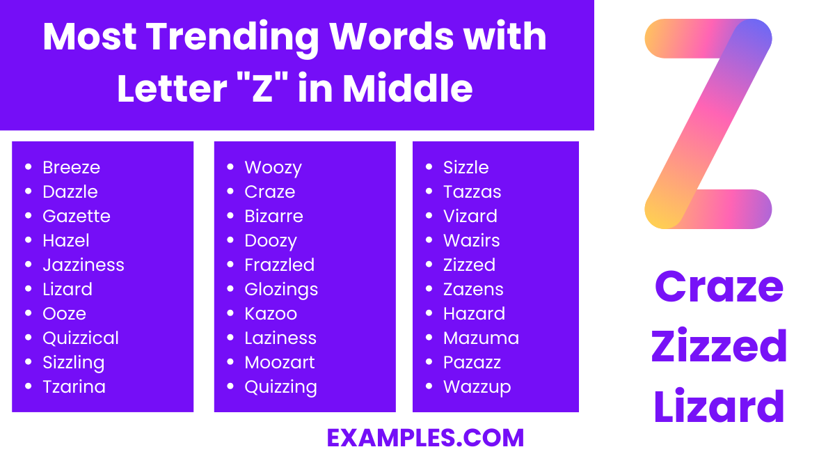most trending words with letter z in middle