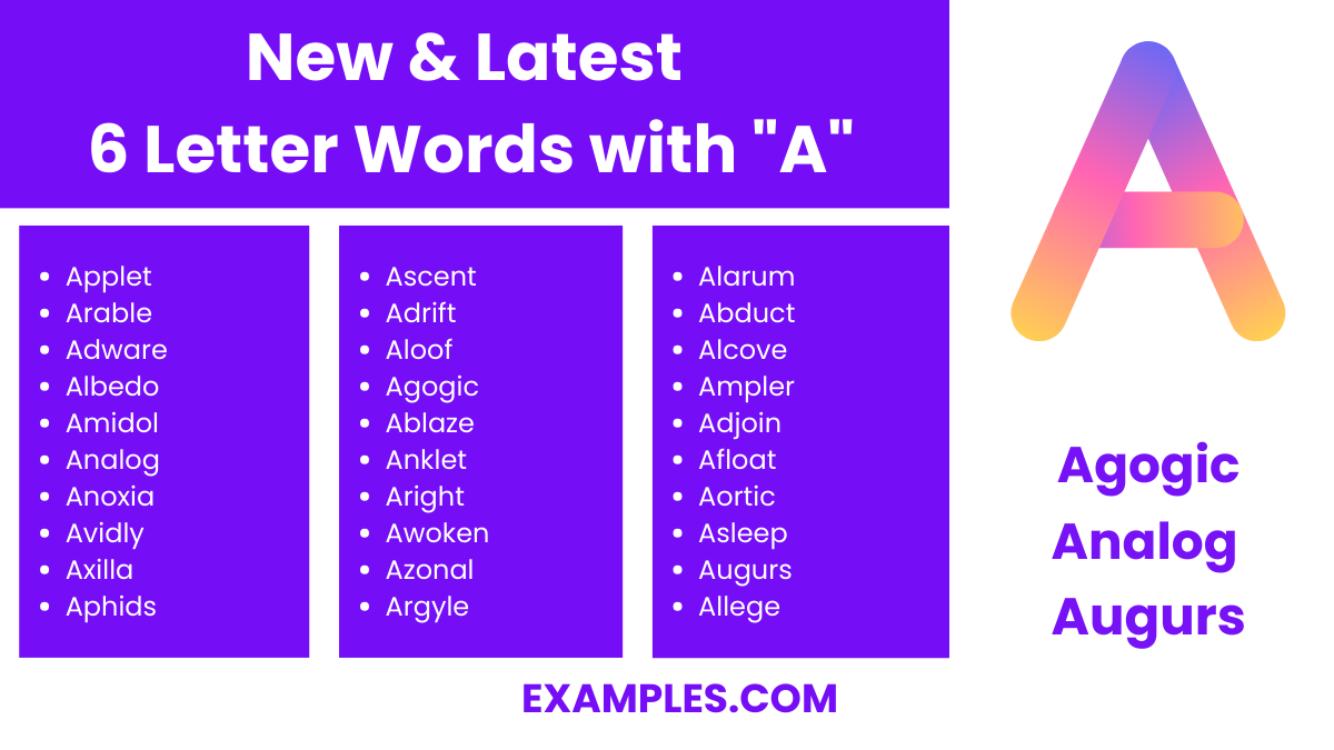 new latest 6 letter words with a
