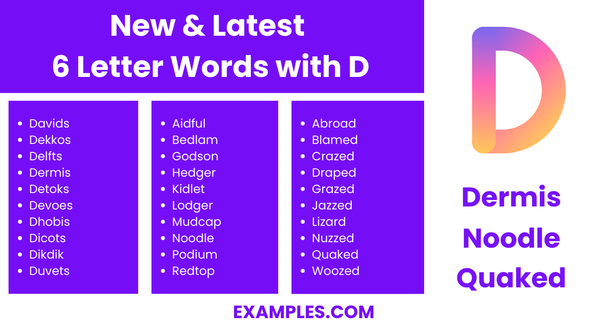 new latest 6 letter words with d