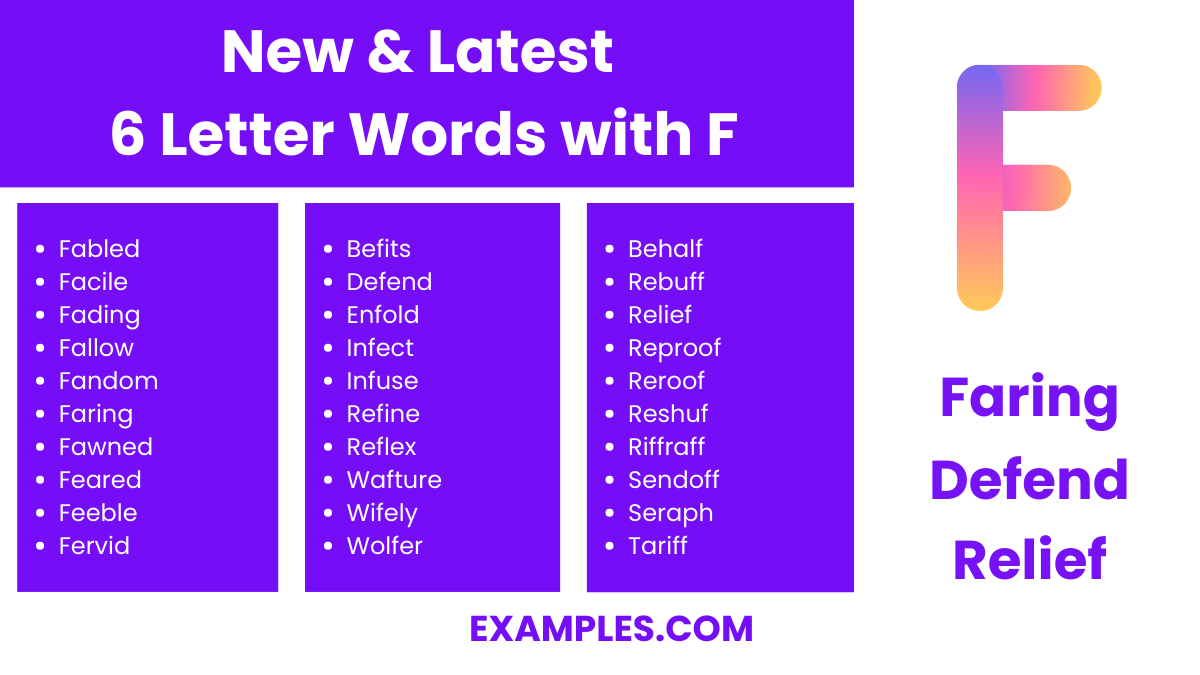 new latest 6 letter words with f