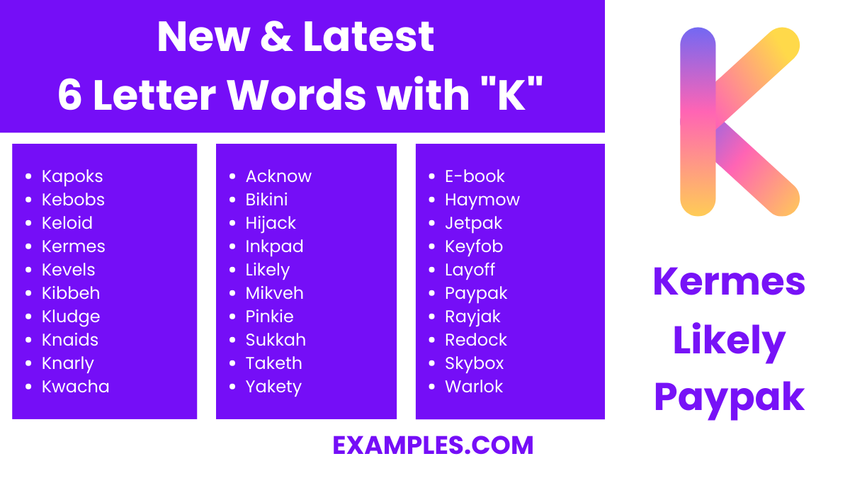 new latest 6 letter words with k