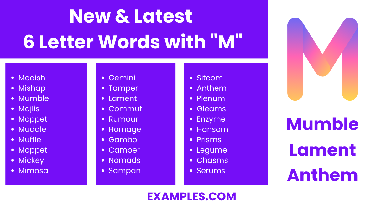 new latest 6 letter words with m