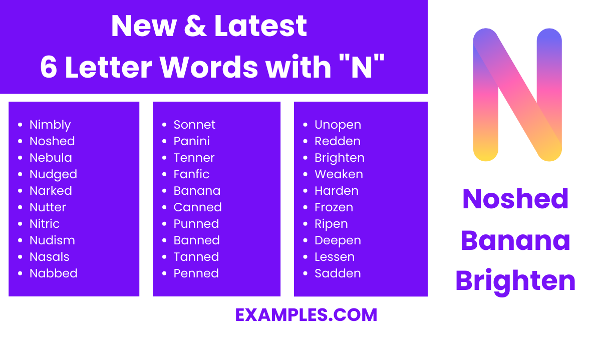 new latest 6 letter words with n